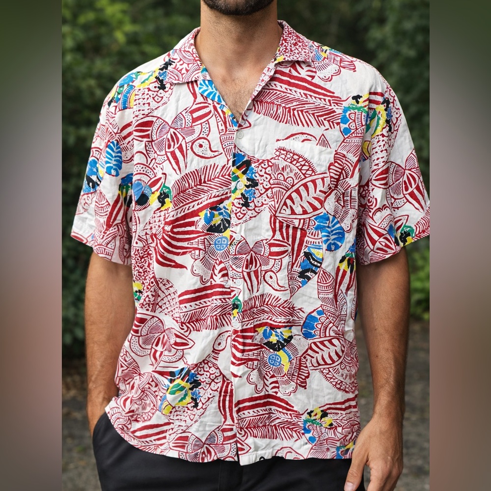 Givenchy Vintage Hawaiian Shirt Short Sleeve Men’s XL Tribal Print Abstract